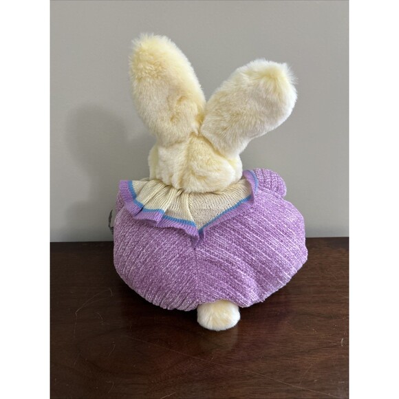 Rich Cream Bunny Rabbit Plush Purple Knit Clown Outfit Chenille ColorRich 14" - Picture 7 of 11